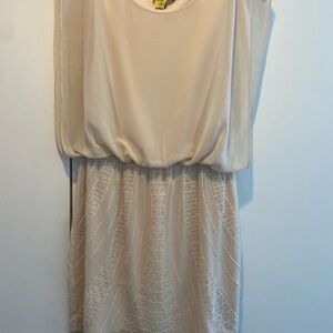 Bebe Elegant Cream Dress with Beaded Skirt